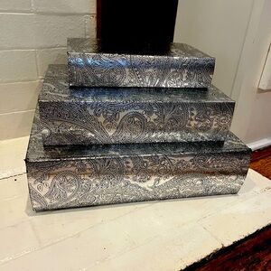 Nesting Stacking Storage decor faux book boxes Silver Embossed Foil